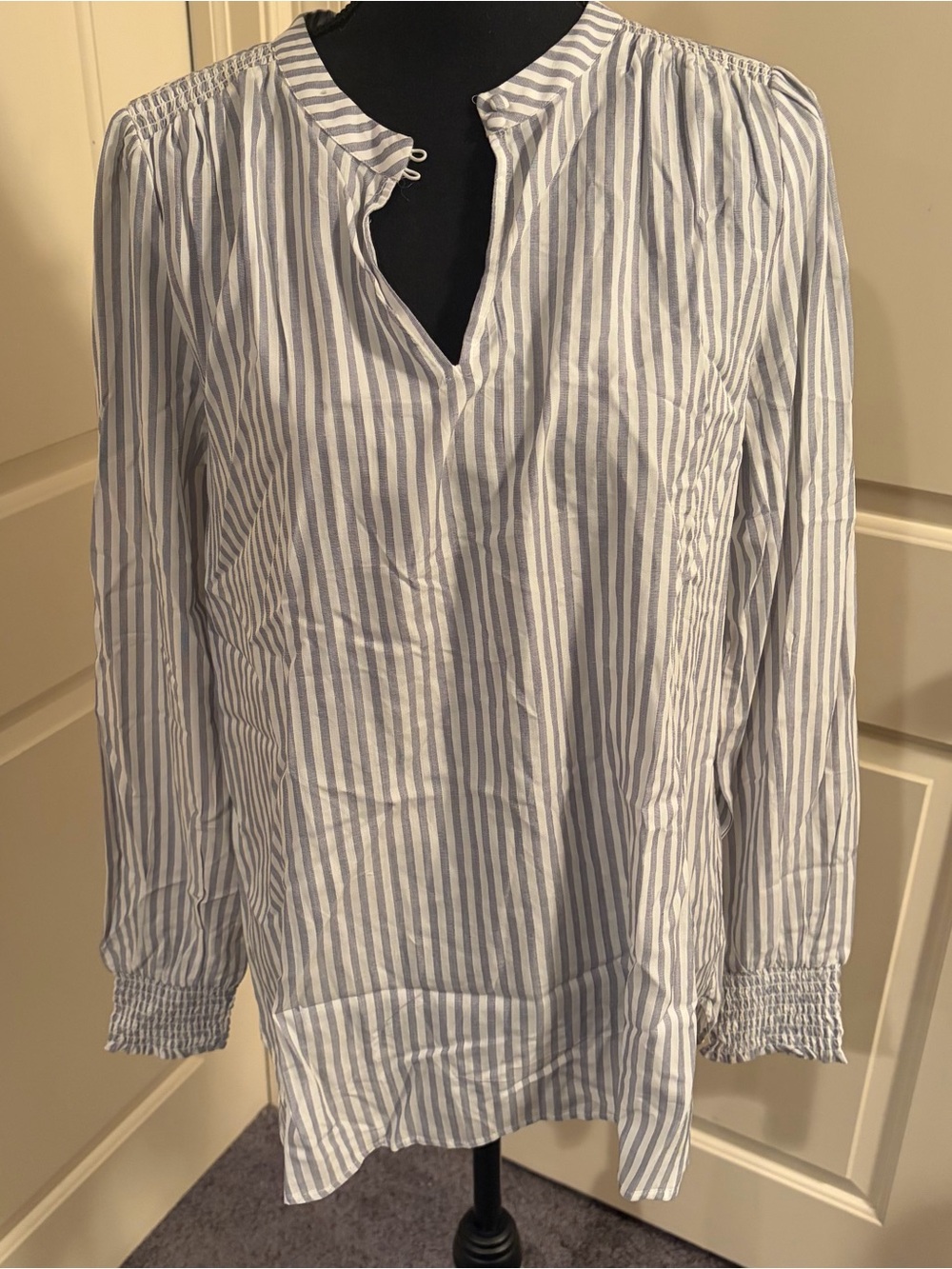 LOFT Blue and White Striped Long-Sleeve Tunic